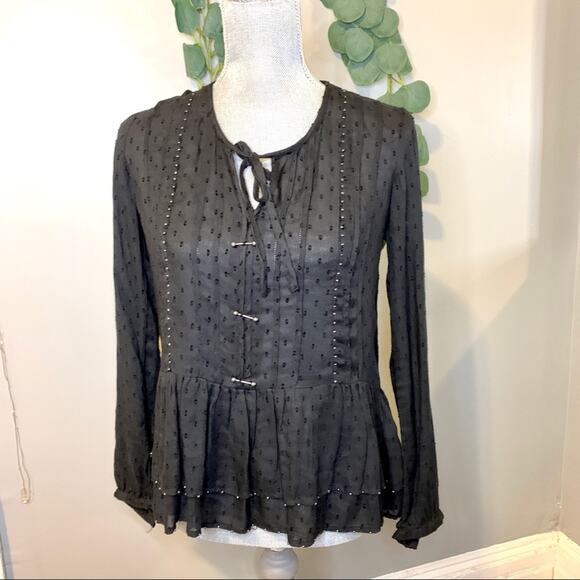 William Rast Devon Studded Black Peasant Top XS - Picture 2 of 4